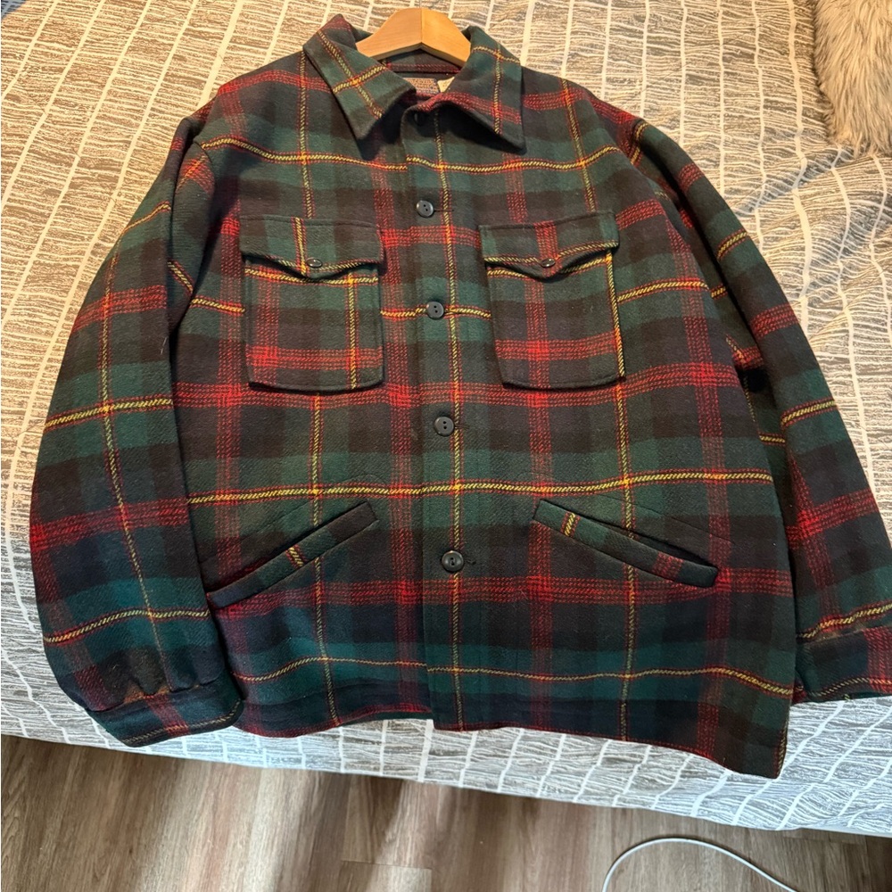 Pendleton Men's Plaid Pea Coat - Red, Green, Black - Picture 2 of 4